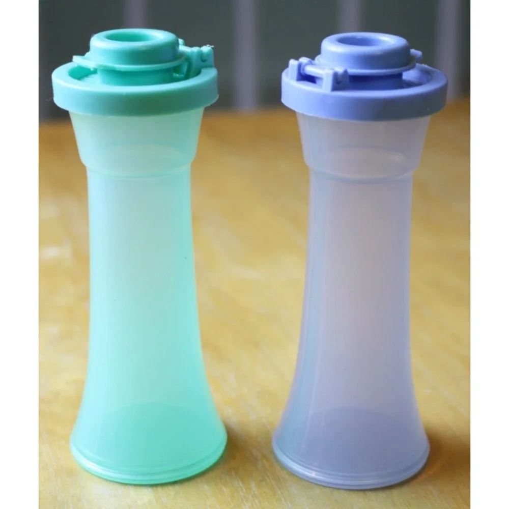 Vintage Tupperware Salt and Pepper Shakers Kitchen Table Retro Blue Green Set